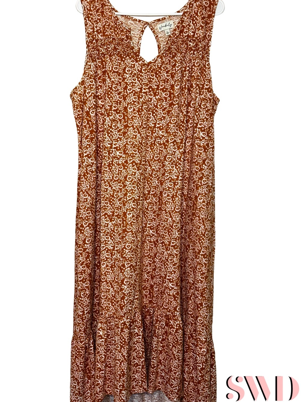 Wonderly 100% Cotton Rust Orange Floral Sleeveless Maxi Dress